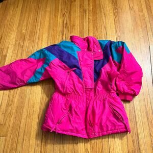 Vintage 90's Ski Jacket Mixed Blues Womens Medium Neon Pink Purple Adult